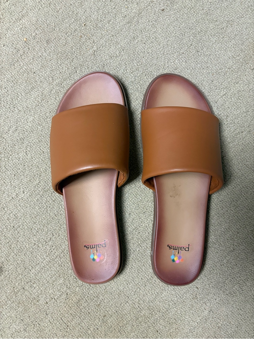 Palm Slide Sandals in Cognac Brown
